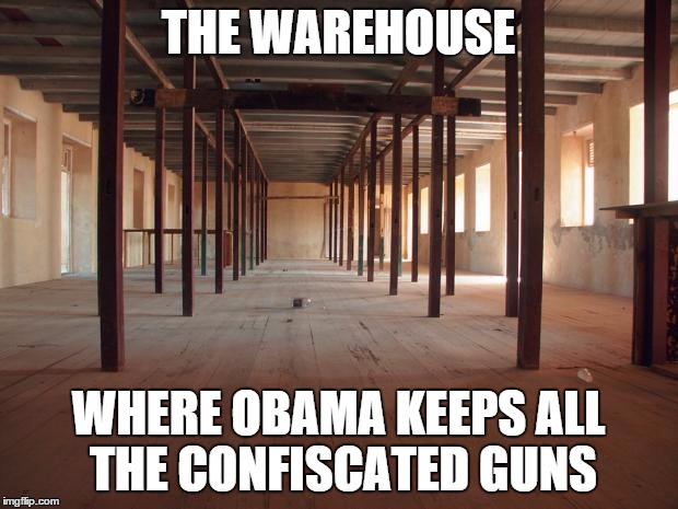 empty room | THE WAREHOUSE; WHERE OBAMA KEEPS ALL THE CONFISCATED GUNS | image tagged in empty room | made w/ Imgflip meme maker