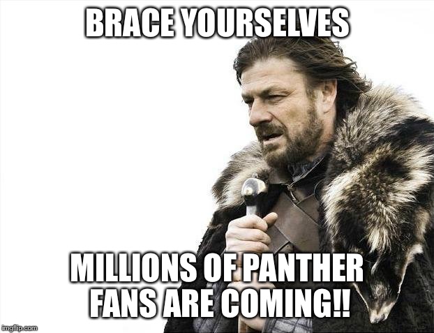 Brace Yourselves X is Coming | BRACE YOURSELVES; MILLIONS OF PANTHER FANS ARE COMING!! | image tagged in memes,brace yourselves x is coming | made w/ Imgflip meme maker