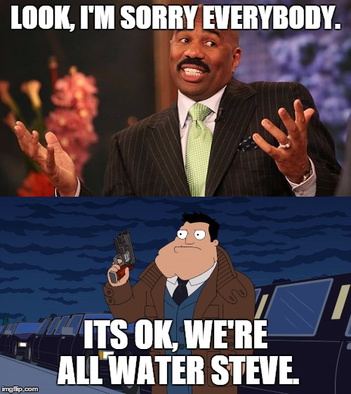 its OK, we all make mistakes. | LOOK, I'M SORRY EVERYBODY. ITS OK, WE'RE ALL WATER STEVE. | image tagged in steve harvey,please forgive me,laughing men in suits,scumbag steve | made w/ Imgflip meme maker