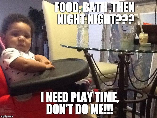 FOOD, BATH ,THEN NIGHT NIGHT??? I NEED PLAY TIME, DON'T DO ME!!! | image tagged in one does not simply | made w/ Imgflip meme maker