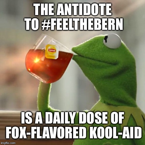 But That's None Of My Business Meme | THE ANTIDOTE TO #FEELTHEBERN IS A DAILY DOSE OF FOX-FLAVORED KOOL-AID | image tagged in memes,but thats none of my business,kermit the frog | made w/ Imgflip meme maker