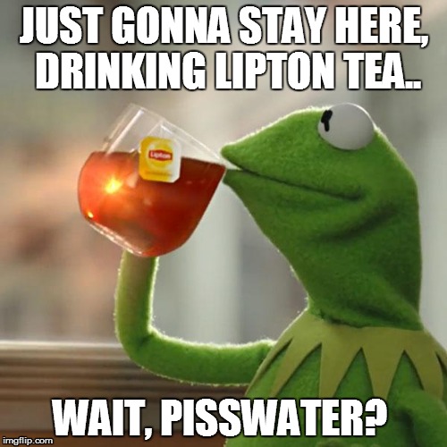 But That's None Of My Business Meme | JUST GONNA STAY HERE, DRINKING LIPTON TEA.. WAIT, PISSWATER? | image tagged in memes,but thats none of my business,kermit the frog | made w/ Imgflip meme maker