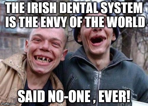 Ugly Twins Meme | THE IRISH DENTAL SYSTEM IS THE ENVY OF THE WORLD; SAID NO-ONE , EVER! | image tagged in memes,ugly twins | made w/ Imgflip meme maker