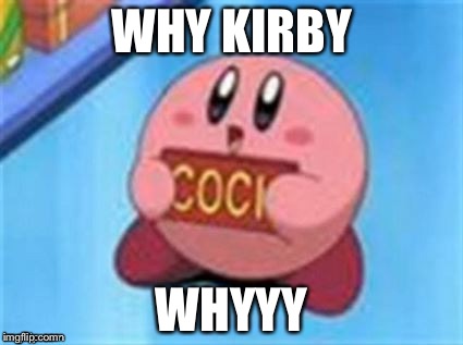 WHY KIRBY; WHYYY | image tagged in cock kirby | made w/ Imgflip meme maker