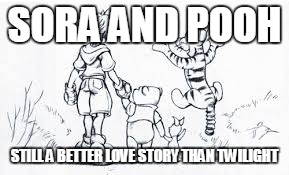 SORA AND POOH; STILL A BETTER LOVE STORY THAN TWILIGHT | image tagged in meme | made w/ Imgflip meme maker