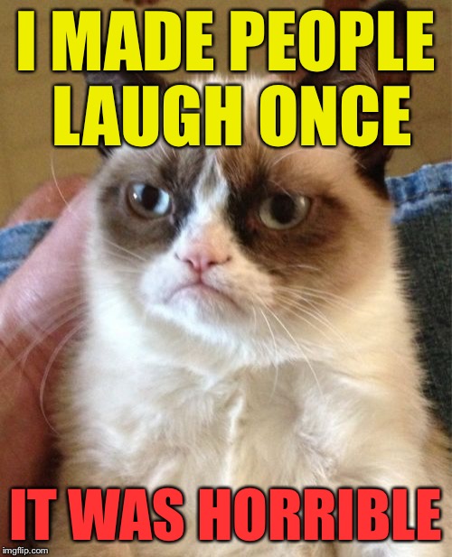Grumpy Cat Meme | I MADE PEOPLE LAUGH ONCE IT WAS HORRIBLE | image tagged in memes,grumpy cat | made w/ Imgflip meme maker