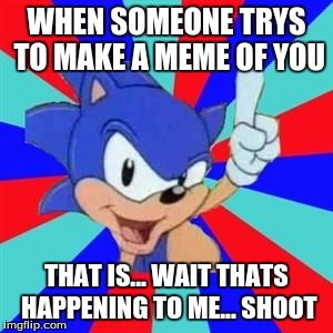 Sonic sez |  WHEN SOMEONE TRYS TO MAKE A MEME OF YOU; THAT IS... WAIT THATS HAPPENING TO ME... SHOOT | image tagged in sonic sez | made w/ Imgflip meme maker
