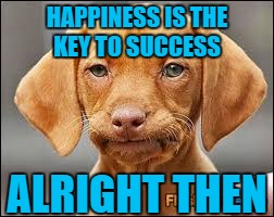 Grumpy Dog Meme | HAPPINESS IS THE KEY TO SUCCESS; ALRIGHT THEN | image tagged in memes | made w/ Imgflip meme maker