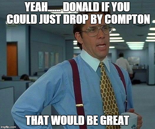 That Would Be Great | YEAH...... DONALD IF YOU COULD JUST DROP BY COMPTON; THAT WOULD BE GREAT | image tagged in memes,that would be great | made w/ Imgflip meme maker