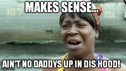 Ain't Nobody Got Time For That Meme | MAKES SENSE... AIN'T NO DADDYS UP IN DIS HOOD! | image tagged in memes,aint nobody got time for that | made w/ Imgflip meme maker