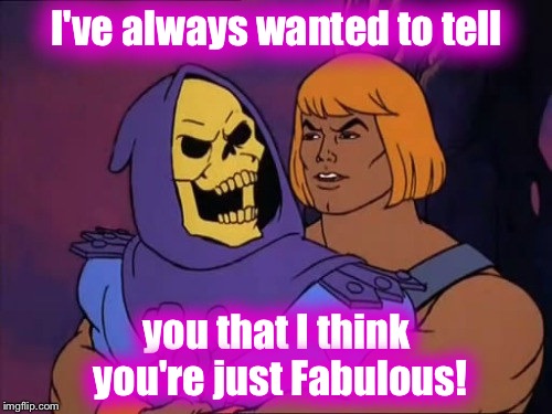 He Man/Skeletor Gay | I've always wanted to tell you that I think you're just Fabulous! | image tagged in he man/skeletor gay | made w/ Imgflip meme maker