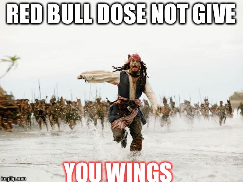 Jack Sparrow Being Chased | RED BULL DOSE NOT GIVE; YOU WINGS | image tagged in memes,jack sparrow being chased | made w/ Imgflip meme maker