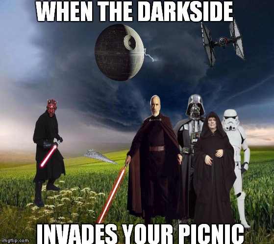 Nothing is safe on Alderaan  | WHEN THE DARKSIDE; INVADES YOUR PICNIC | image tagged in star wars,darth vader,darth maul,emperor palpatine | made w/ Imgflip meme maker