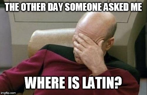 Captain Picard Facepalm | THE OTHER DAY SOMEONE ASKED ME; WHERE IS LATIN? | image tagged in memes,captain picard facepalm | made w/ Imgflip meme maker