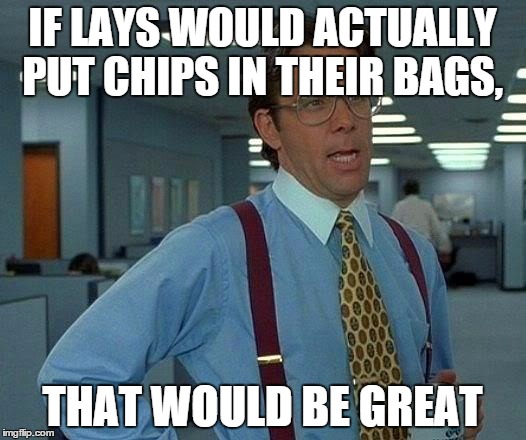That Would Be Great Meme | IF LAYS WOULD ACTUALLY PUT CHIPS IN THEIR BAGS, THAT WOULD BE GREAT | image tagged in memes,that would be great | made w/ Imgflip meme maker
