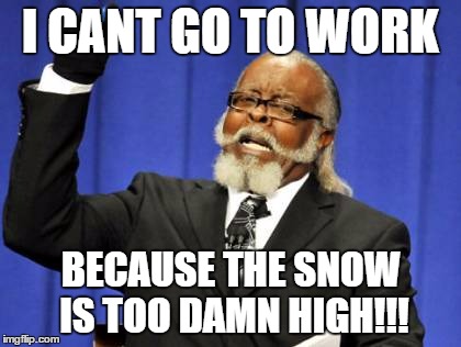 Too Damn High | I CANT GO TO WORK; BECAUSE THE SNOW IS TOO DAMN HIGH!!! | image tagged in memes,too damn high | made w/ Imgflip meme maker