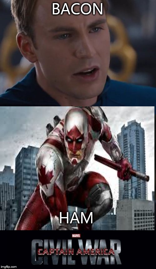 'murica vs canada | BACON; HAM | image tagged in memes,marvel civil war | made w/ Imgflip meme maker