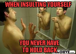 WHEN INSULTING YOURSELF YOU NEVER HAVE TO HOLD BACK | made w/ Imgflip meme maker