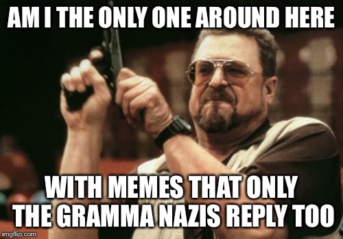Am I The Only One Around Here Meme | AM I THE ONLY ONE AROUND HERE; WITH MEMES THAT ONLY THE GRAMMA NAZIS REPLY TOO | image tagged in memes,am i the only one around here | made w/ Imgflip meme maker