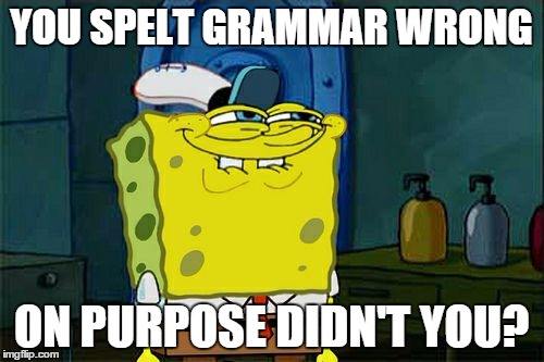 Don't You Squidward Meme | YOU SPELT GRAMMAR WRONG ON PURPOSE DIDN'T YOU? | image tagged in memes,dont you squidward | made w/ Imgflip meme maker