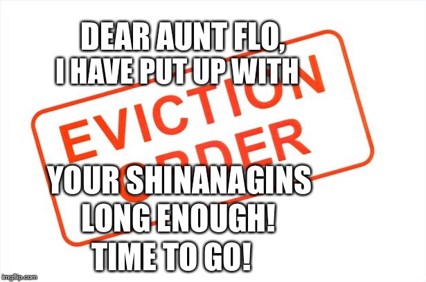 DEAR AUNT FLO, I HAVE PUT UP WITH; YOUR SHINANAGINS; LONG ENOUGH! TIME TO GO! | image tagged in girls | made w/ Imgflip meme maker
