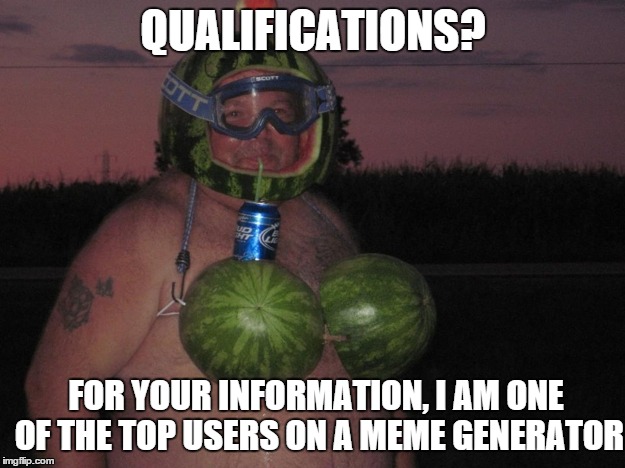 Here I am, skipping around cyberspace, but at some point I'm gonna have to get a job. | QUALIFICATIONS? FOR YOUR INFORMATION, I AM ONE OF THE TOP USERS ON A MEME GENERATOR | image tagged in memes,funny | made w/ Imgflip meme maker
