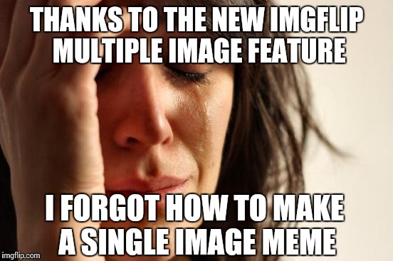 See the irony? | THANKS TO THE NEW IMGFLIP MULTIPLE IMAGE FEATURE; I FORGOT HOW TO MAKE A SINGLE IMAGE MEME | image tagged in memes,first world problems | made w/ Imgflip meme maker