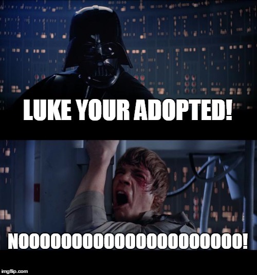 Star Wars No | LUKE YOUR ADOPTED! NOOOOOOOOOOOOOOOOOOOOO! | image tagged in memes,star wars no | made w/ Imgflip meme maker