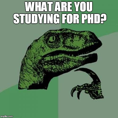 Philosoraptor Meme | WHAT ARE YOU STUDYING FOR PHD? | image tagged in memes,philosoraptor | made w/ Imgflip meme maker