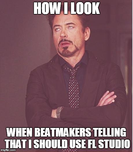 Face You Make Robert Downey Jr Meme | HOW I LOOK; WHEN BEATMAKERS TELLING THAT I SHOULD USE FL STUDIO | image tagged in memes,face you make robert downey jr | made w/ Imgflip meme maker