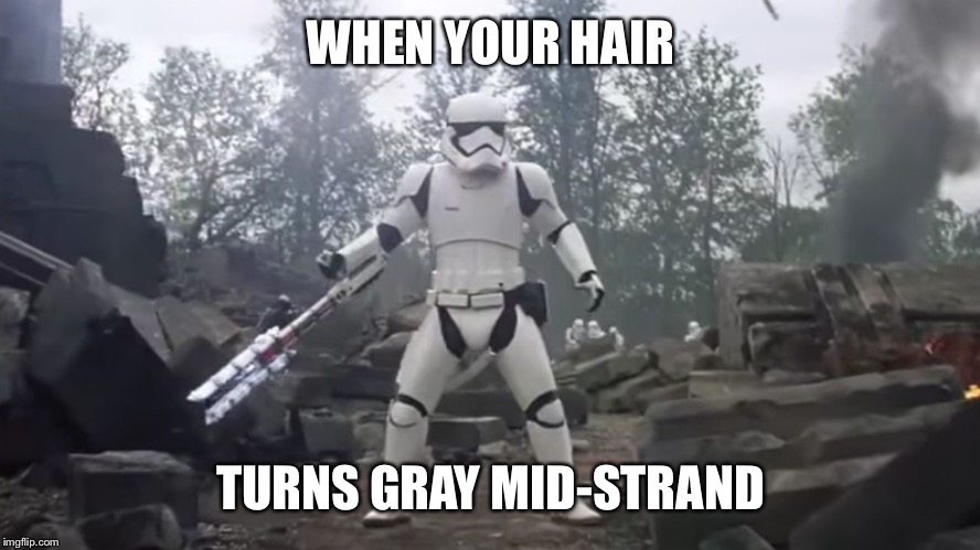 When your hair turns to the white side. | WHEN YOUR HAIR; TURNS GRAY MID-STRAND | image tagged in tr8r | made w/ Imgflip meme maker