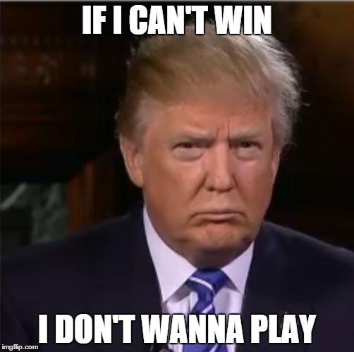 Donald pout | IF I CAN'T WIN; I DON'T WANNA PLAY | image tagged in donald,trump,sulk,pout,lose,funny | made w/ Imgflip meme maker