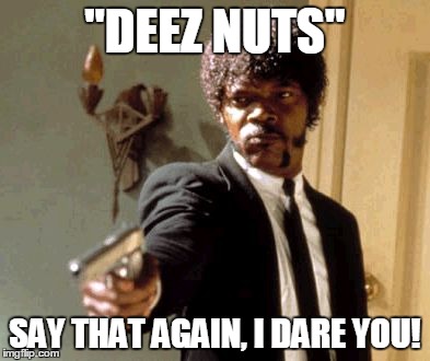 Say That Again I Dare You Meme | "DEEZ NUTS"; SAY THAT AGAIN, I DARE YOU! | image tagged in memes,say that again i dare you | made w/ Imgflip meme maker