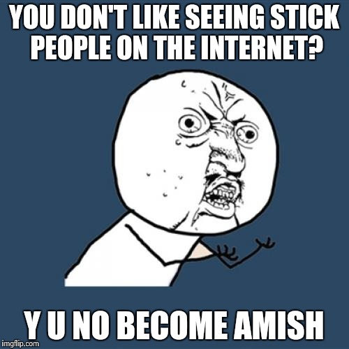 Y U No Meme | YOU DON'T LIKE SEEING STICK PEOPLE ON THE INTERNET? Y U NO BECOME AMISH | image tagged in memes,y u no | made w/ Imgflip meme maker