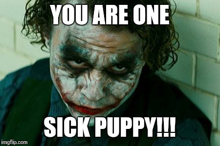 The Joker Really | YOU ARE ONE; SICK PUPPY!!! | image tagged in the joker really | made w/ Imgflip meme maker