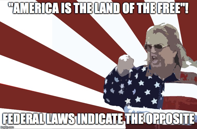 'merica | "AMERICA IS THE LAND OF THE FREE"! FEDERAL LAWS INDICATE THE OPPOSITE | image tagged in 'merica | made w/ Imgflip meme maker