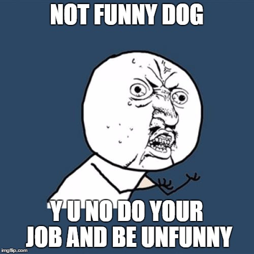 Y U No Meme | NOT FUNNY DOG Y U NO DO YOUR JOB AND BE UNFUNNY | image tagged in memes,y u no | made w/ Imgflip meme maker