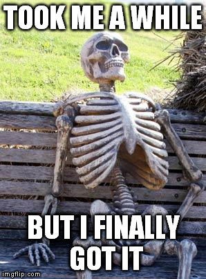 Waiting Skeleton Meme | TOOK ME A WHILE BUT I FINALLY GOT IT | image tagged in memes,waiting skeleton | made w/ Imgflip meme maker