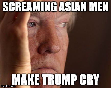 Trump World Problems | SCREAMING ASIAN MEN MAKE TRUMP CRY | image tagged in trump world problems | made w/ Imgflip meme maker