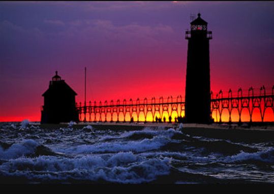 High Quality Grand Haven Lighthouse Sunset Blank Meme Template