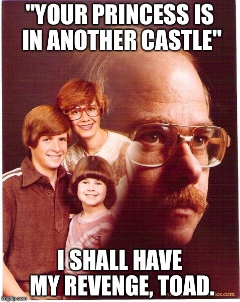 Vengeance Dad | "YOUR PRINCESS IS IN ANOTHER CASTLE"; I SHALL HAVE MY REVENGE, TOAD. | image tagged in memes,vengeance dad | made w/ Imgflip meme maker