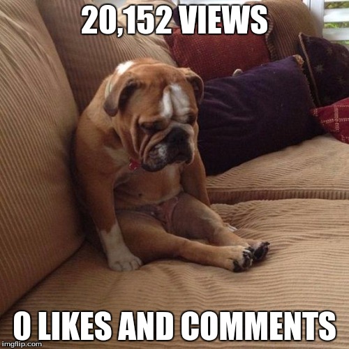 sad dog | 20,152 VIEWS; 0 LIKES AND COMMENTS | image tagged in sad dog | made w/ Imgflip meme maker
