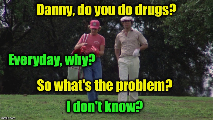 Caddy Shack Ty/Danny | Danny, do you do drugs? So what's the problem? Everyday, why? I don't know? | image tagged in caddy shack ty/danny | made w/ Imgflip meme maker