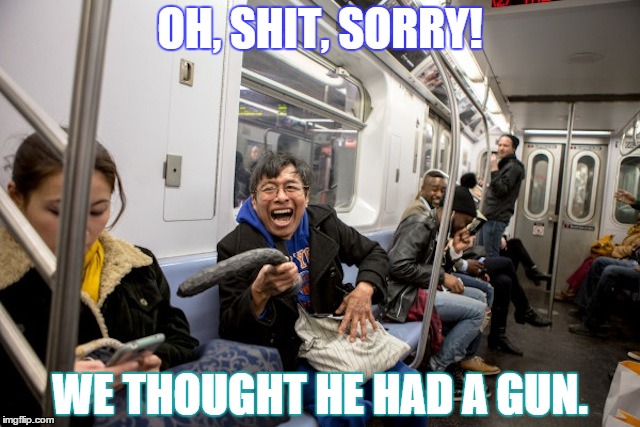 OH, SHIT, SORRY! WE THOUGHT HE HAD A GUN. | image tagged in dildo,snacks,guns | made w/ Imgflip meme maker
