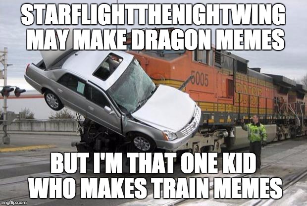 TrainMemezIsLife | STARFLIGHTTHENIGHTWING MAY MAKE DRAGON MEMES; BUT I'M THAT ONE KID WHO MAKES TRAIN MEMES | image tagged in disaster train,train | made w/ Imgflip meme maker