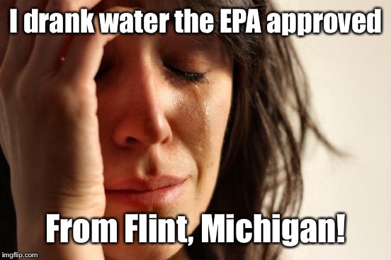 First World Problems Meme | I drank water the EPA approved From Flint, Michigan! | image tagged in memes,first world problems | made w/ Imgflip meme maker