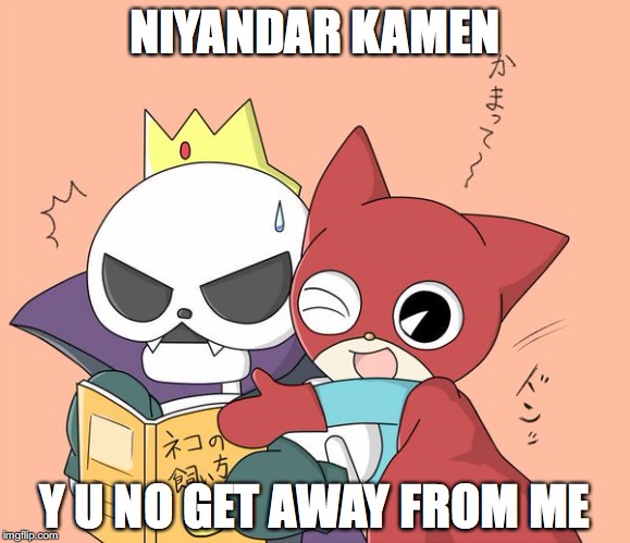 The Skeleton King's Frustration | NIYANDAR KAMEN; Y U NO GET AWAY FROM ME | image tagged in memes | made w/ Imgflip meme maker