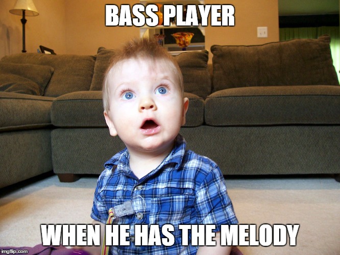 Bass Players on Melody | BASS PLAYER; WHEN HE HAS THE MELODY | image tagged in bass player has melody,surpise | made w/ Imgflip meme maker