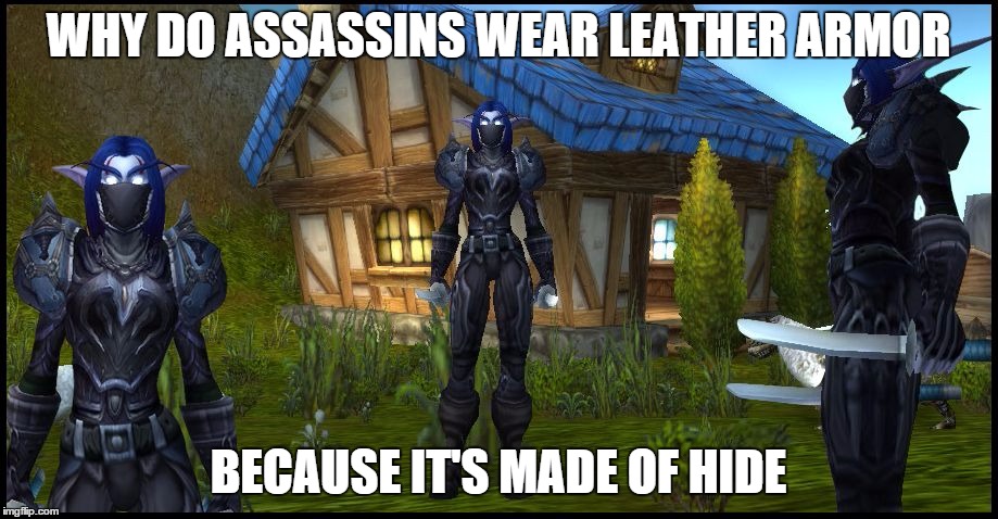 Hide. Assassins. Shadows. Get It? |  WHY DO ASSASSINS WEAR LEATHER ARMOR; BECAUSE IT'S MADE OF HIDE | image tagged in assassins | made w/ Imgflip meme maker