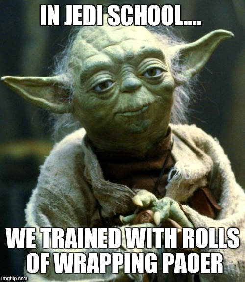 Star Wars Yoda Meme | IN JEDI SCHOOL.... WE TRAINED WITH ROLLS OF WRAPPING PAOER | image tagged in memes,star wars yoda | made w/ Imgflip meme maker